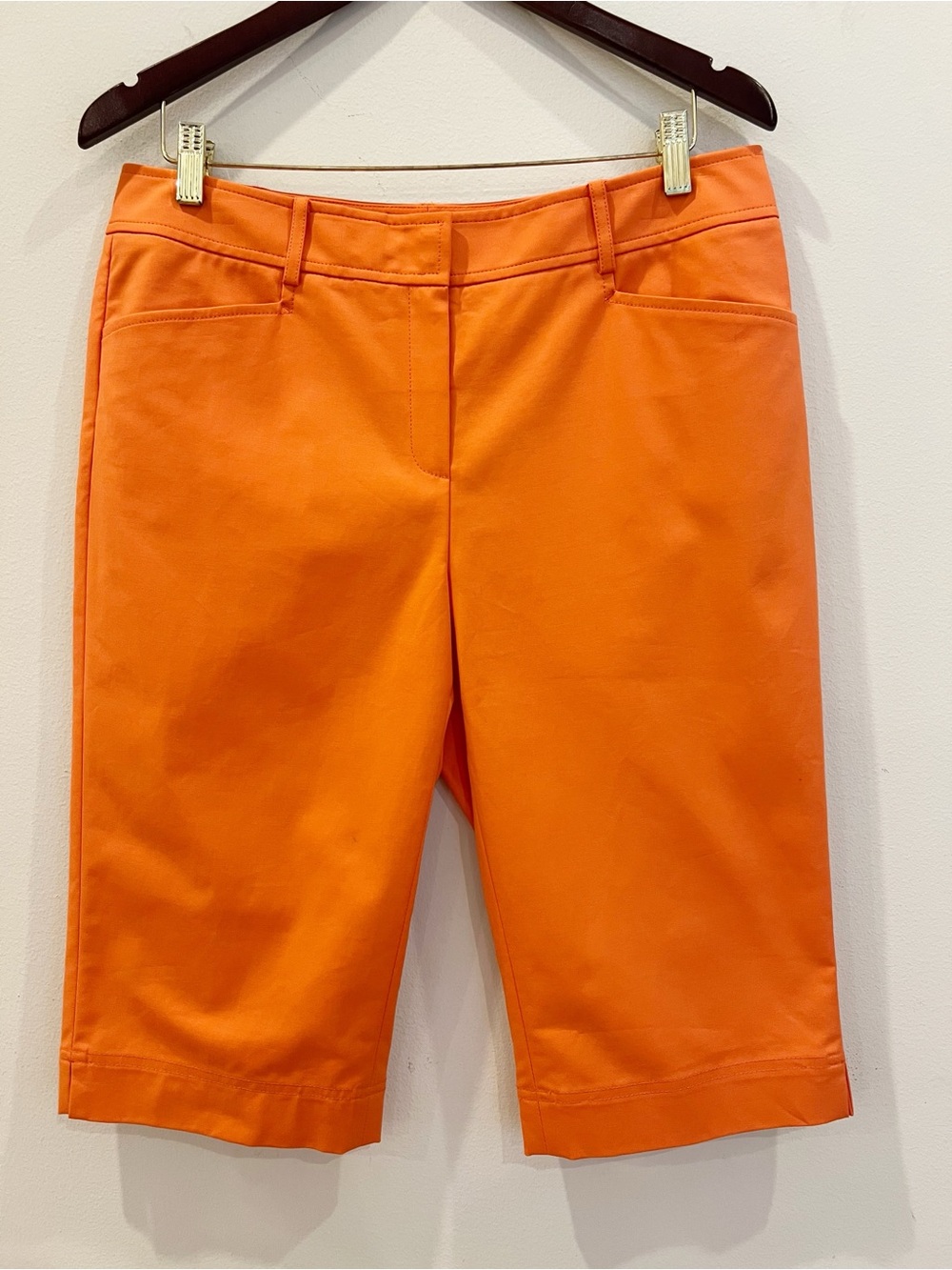 Lafayette 148 Bermuda Shorts Size 8 Coral Orange Stretch Tailored Side Slits NEW